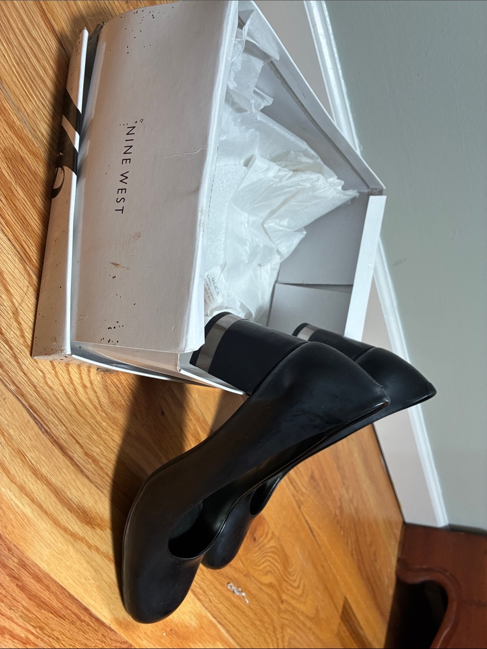 Nine West Black Block Heel Pointed-Toe Pumps